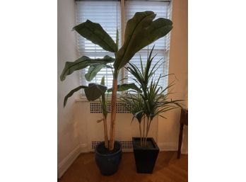 PAIR OF LARGE ARTIFICIAL PLANTS WITH PLANTERS