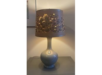 GRAY PORCELAIN TABLE LAMP WITH CUTOUT SHADE