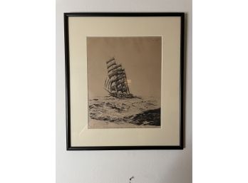 FRAMED 'CAPE HORNER' ORIGINAL ETCHING BY FREDERICK L. OWEN