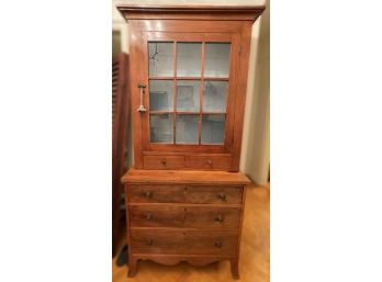 2 PIECE ANTIQUE 3 DRAWER DRESSER WITH GLASS DOOR HUTCH