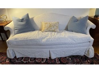 CREAM COLORED SOFA WITH GOOSE DOWN FILLED SEAT CUSHION