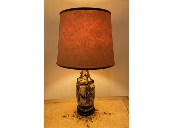 GINGER JAR PORCELAIN TABLE LAMP WITH TAN COLORED SHADE