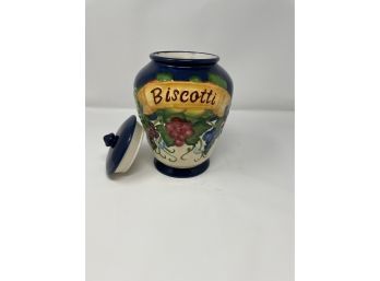 Nonni's Hand Painted Lidded Biscotti Jar With Embellished Fruit Motif