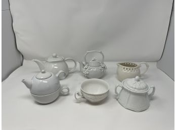 Set Of 6 Assorted Tea Pots, Cups And Creamers