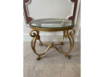 Round Gilt Metal Scrolled Base Glass Top Side Table