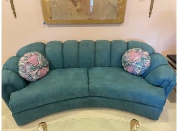 Aqua/green Curved Fabric Sofa By Woodmark Originals