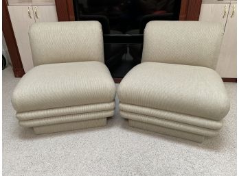 Pair Of Cream/neutral Bassett Upholstered Slipper Chairs