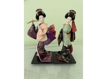 Geisha Dolls Set Of 2 With Satin Kimonos