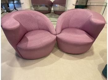 Pair Mid Century Nautilus Style Swivel Chairs