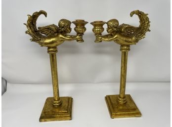 Pair Of Vintage Solid Brass Candle Stick Holders