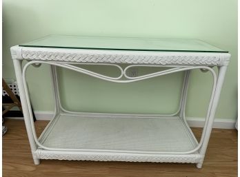 Vintage Wicker Glass Top Sofa Table