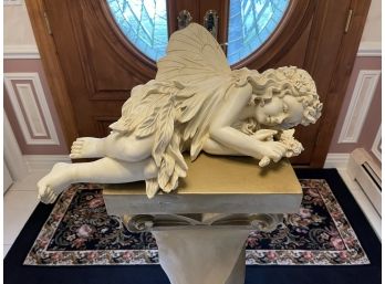 Sleeping Angel On Wooden Gilted Pedestal