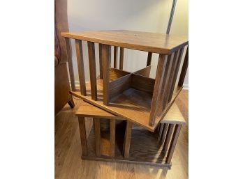 Vintage 2 Tier Oak Revolving Bookshelf