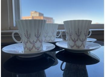 8 PC Set Of Vintage Russian Imperial Lomonosov Bone Porcelain Cups And Saucers