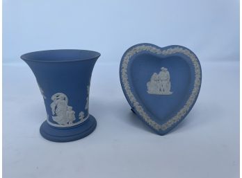 Wedgwood Jasperware Heart Shaped Dish And Vase