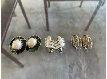 3 Pr Set Of Vintage Clip-on Earrings