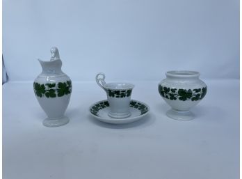 4 PC Set Of Antique Meissen Green Ivy Leaf Coffee Service