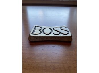 Vintage Brass 'BOSS' Desk Paper Weight