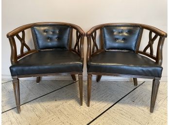 PAIR OF VINTAGE BARREL BACK CHAIRS W/BLACK PADDING