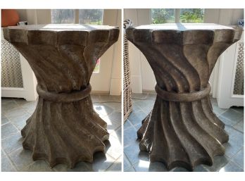 PR OF VINTAGE FAUX TWISTED TREE TRUNK SIDE TABLES