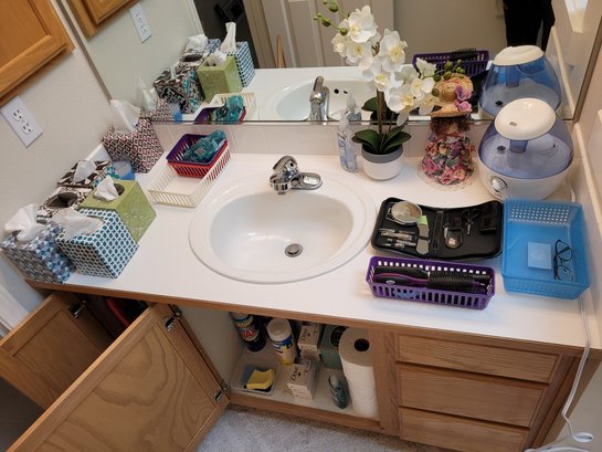 R16 Bathroom Lot Including Vicks Humidifier, Toiletries Kit, Decor, Rugs, Bath Tissue, Toilet Paper And More