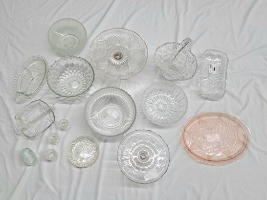 Assortment Of Glass And Crystal Ware Including Serving Bowls, Serving Trays, Shot Glass, Toothpick Holder