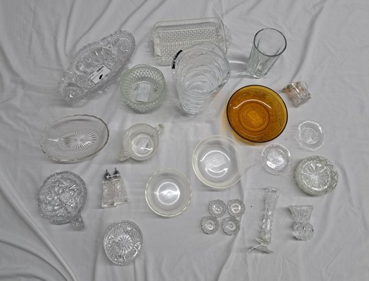 Assortment Of Glassware And Crystal Including Salt Cellars, S & P, Candy Dishes, Serving Bowls, Vases