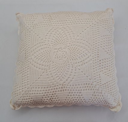 Crocheted Square Cream Pillow