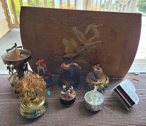 R3 Collection Of Music Boxes And Large Tray With Swans On It