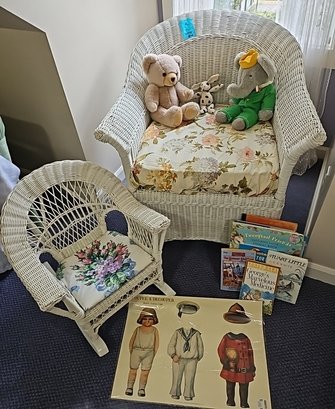 R8 Two Wicker Chairs, Stuffed Animals, Children's Books And Poster