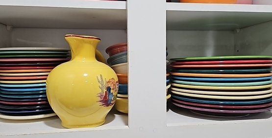 R10 Lot To Include Fiesta Ware Including Small And Large Plates, Small Bowls, And Pitcher