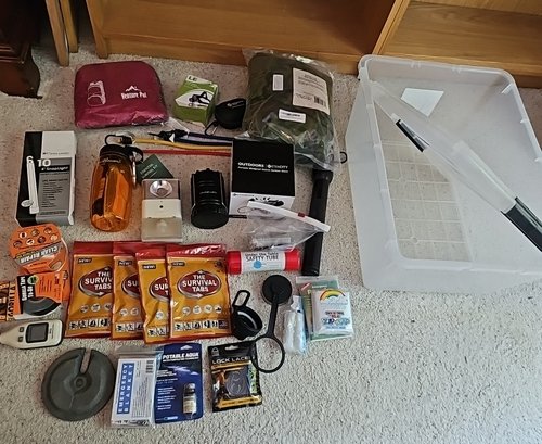 R8 Lot To Include Survival Items, Gorilla Tape, 6in Snap Lights, Bungee Cords, Poncho And More!
