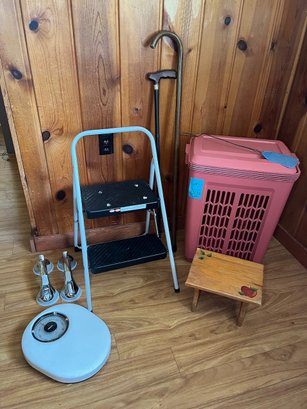 R7 Cosco Step Stool, Hamper, Krups Scale, Suction Grab Bars, Canes, Wooden Footstool