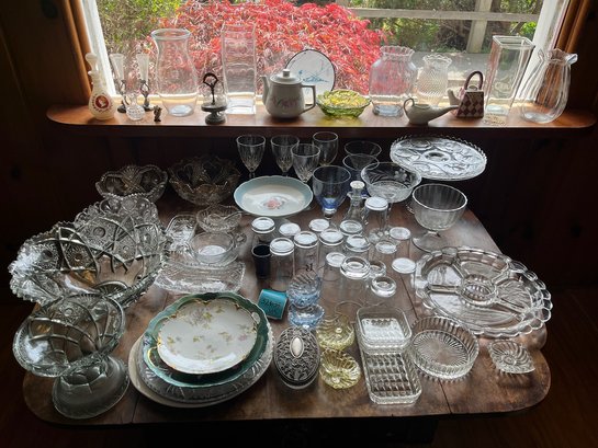 R7 Assortment Of Glassware, Crystal Stemware And Bowls, Teapots, Decorative Plates, Vases, Cake Stands