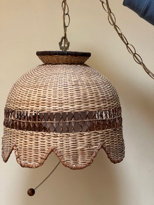 R5 Vintage Hanging Wicker  Light With Interior Glass Globe