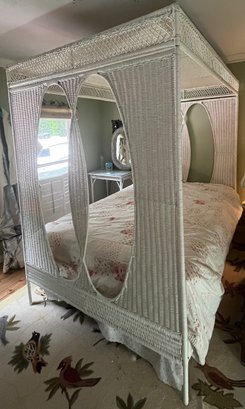 R9 Full Size Wicker Canopy Bed Frame, Shabby Chic Blanket, Bed Skirt