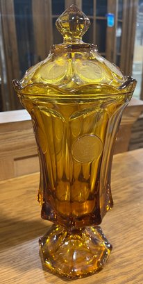 Vintage Fostoria Coin Glass Amber Footed Urn With Lid