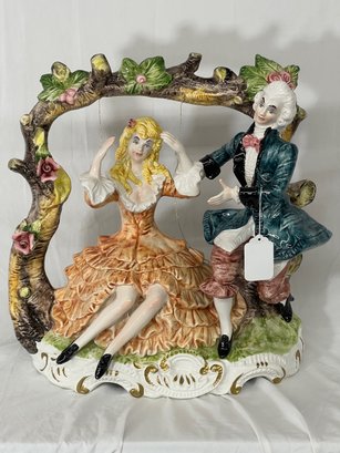 Capodimonte Lovers Couple On Swing. Very Large Porcelain Figurine/statue