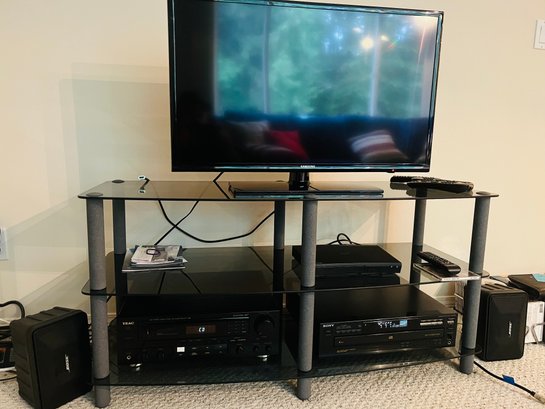 RM4 TV Stand With Samsung TV, Blu-Ray Player, TEAC Amplifier, Sony 5-Disc CD Changer And Bose Speakers