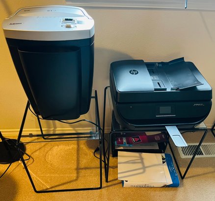 RM11 Office Supplies Two Tables, HP Printer, Paper Shredder, Organizer