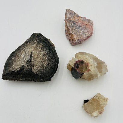 Two Quartz Crystsl Geode Pieces, Fossil Piece, Pink Stone