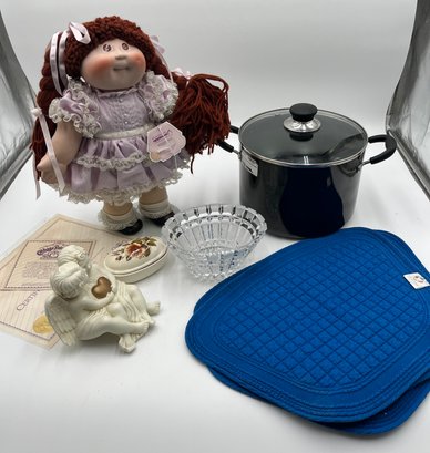 Cabbage Patch Doll W/authenticity Certificate, Martha Stewart Stock Pot, Cherub Music Box, Crystal Bowl