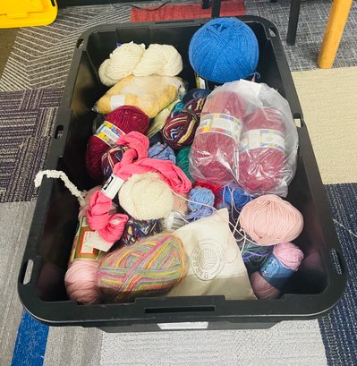 Collection Of Yarn In A Variety Of Sizes And Colors. Also Includes  A Greenmade Storage Tote (2/3)