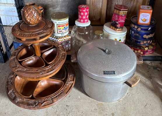 R0 Rosas Philippines Handcrafted Snack Tray, Maid Of Honor Pressure Cooker And Canner, And Various Tins