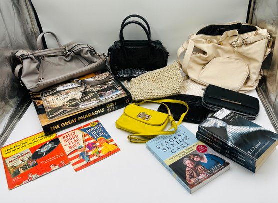 Vintage Childrens Records, Assorted Purses, Assorted Books, Fifty Shades Of Grey Trilogy, Assorted Clutches