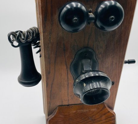 Antique Heavy Wall Mount Wooden Telephone Unit, Possibly Early Western Electric