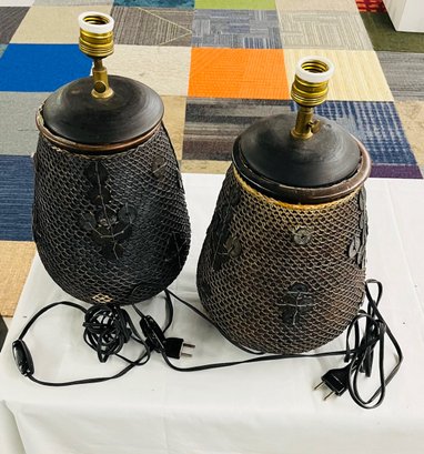 BNH Two Vintage Indonesian Lamps Without Shades Or Bulbs