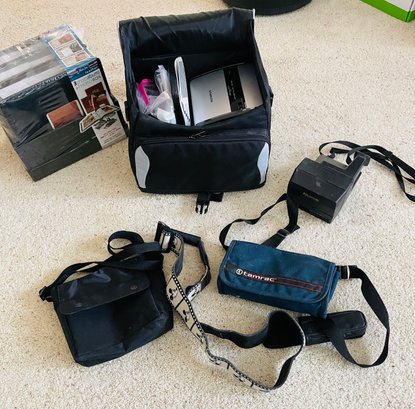 R7 Polaroid Camera, Olympus Digital Photo Printer, Mickey Mouse Camera Strap, Bags, Three Photo Albums And Box