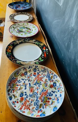 R2 Lot Of Asian Inspired Plates Coy Fish, Parrots, Floral