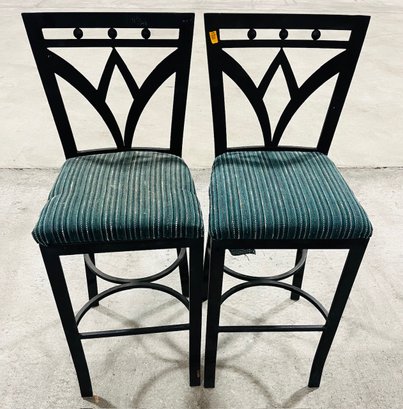Two Barstools 43in Tall Iron With Cushions